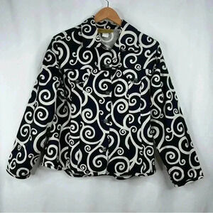 Painted Pony Women’s White/Black Cotton Button Down Jacket 100% Cotton Size MT